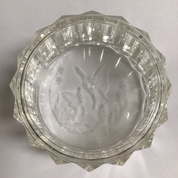 Lucite Acrylic Jewelry Box w/Lid Etched Butterfly Floral 70’s Boho Diamond Edge - Picture 12 of 13